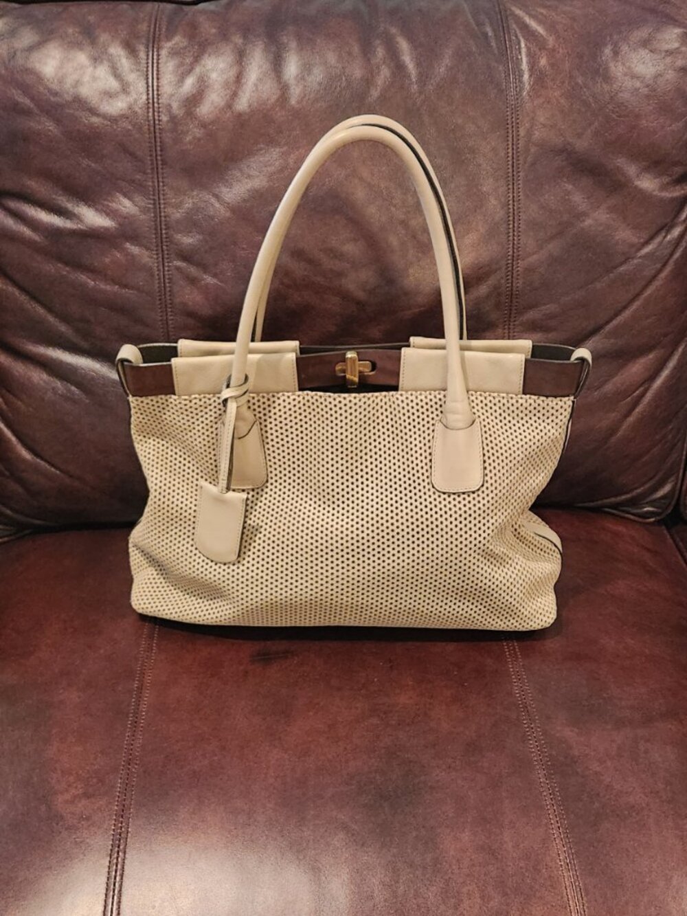 Furla Beige Gold Satchel Bag